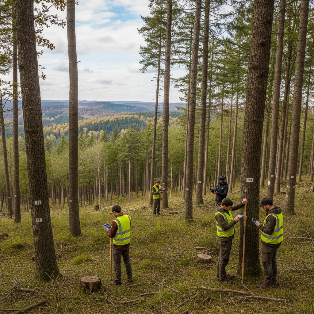 Equipo de trabajo en terreno forestal